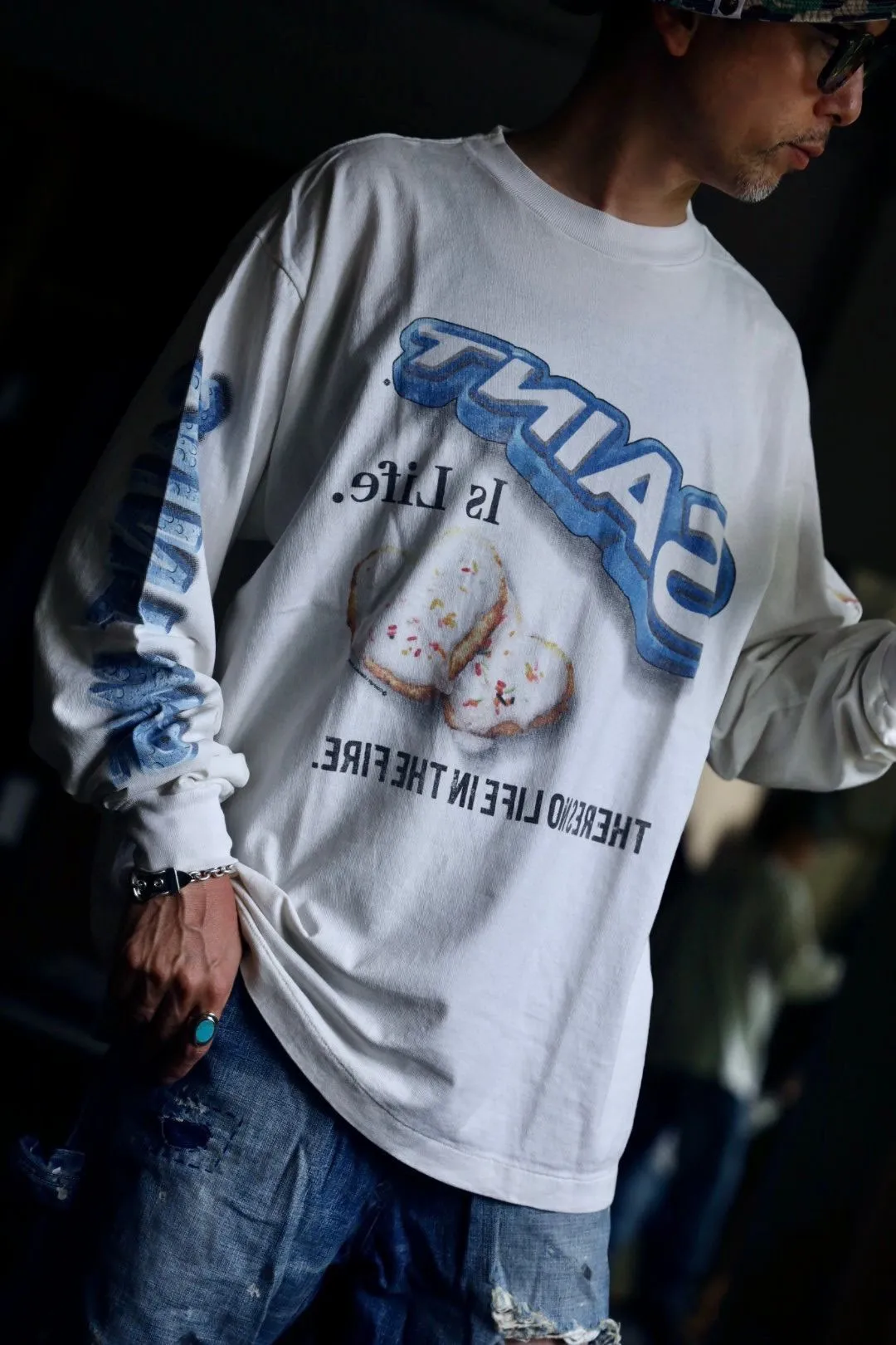 SAINT Mxxxxxx HEART COOKIES L/S TEE/WHT Love Oreo printed long sleeves Off-white S-XL Customized co-branded main mark/wash mark Correct version Ready-made garments washed and distressed VINTAGE feeling Top-notch printing technology Perfect restoration